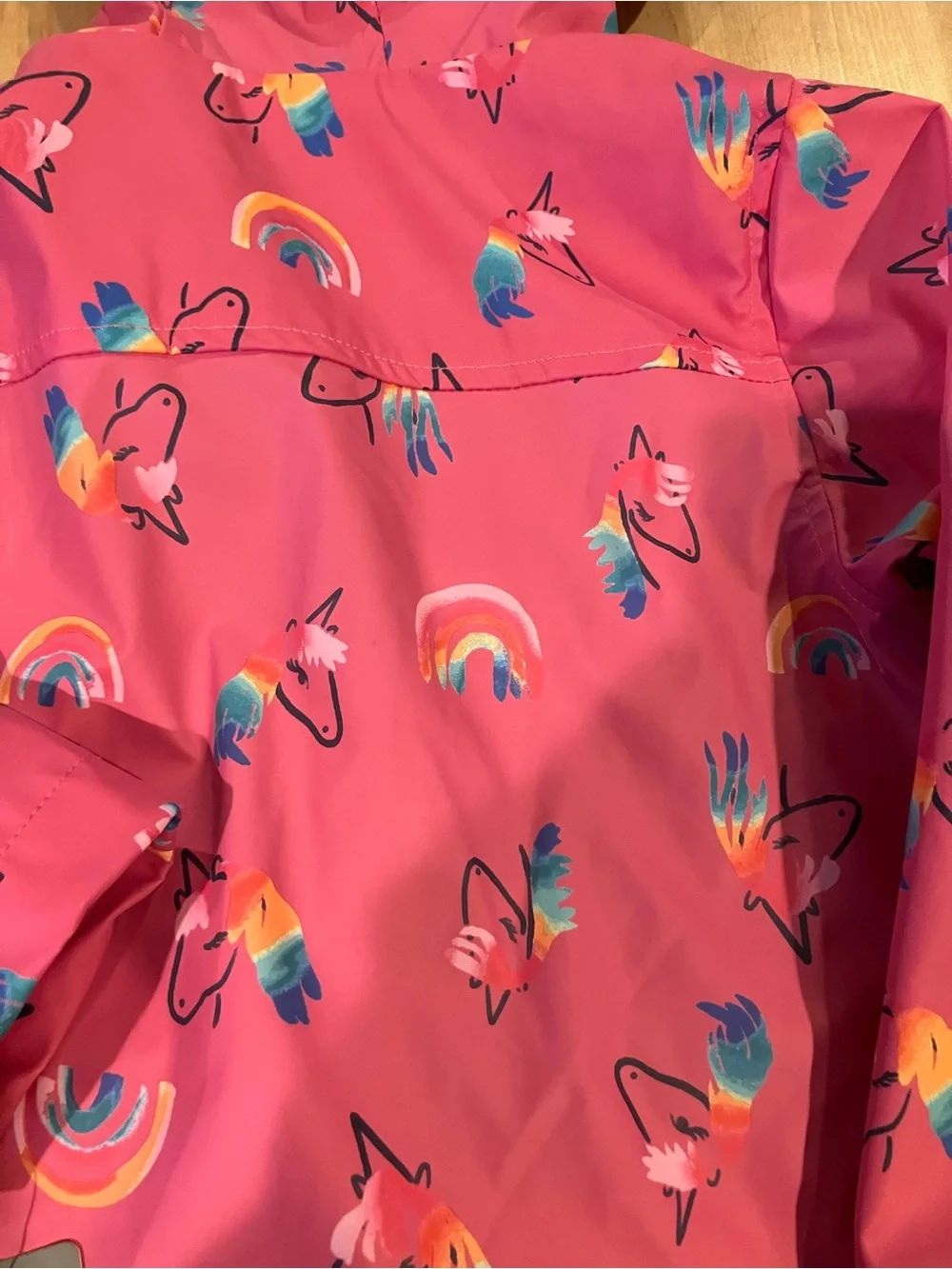 NEW Berkeley Jensen Kids Pink Unicorn & Rainbow Hooded Rain Jacket Size 4T - Picture 9 of 9